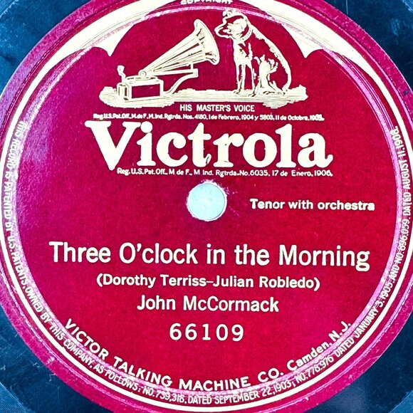 John McCormack - Three O'clock in the Morning - 66109 Victrola 78rpm 10" Shellac - Picture 2 of 3